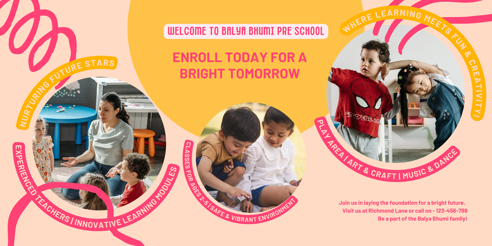 School Banner in Yellow Pink Playful Style