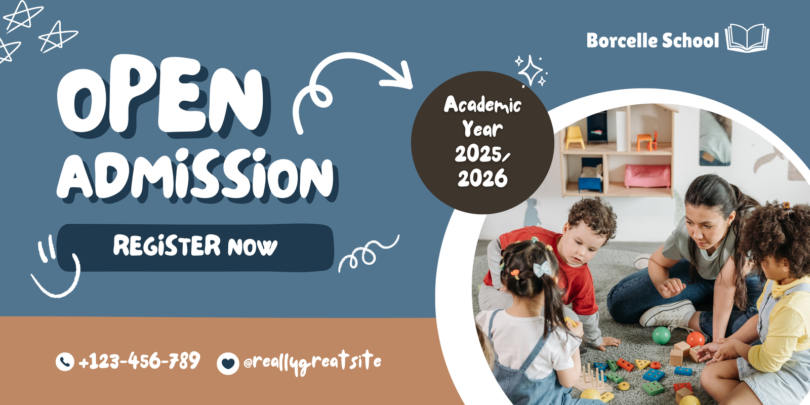 White and Blue Organic Illustrative School Admission Banner